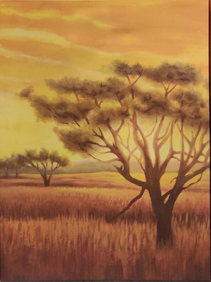 Triptych painting like new with Africa theme on canvas