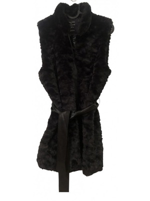 Attrattivo fur vest with leather belt used, black