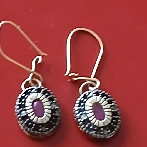 Earrings with rubies and diamonds vintage cut in 9k gold and 925 silver like new
