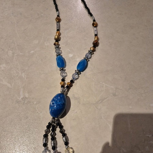 Boho Statement Necklace with Blue and Amber Details like new