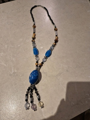 Boho Statement Necklace with Blue and Amber Details like new