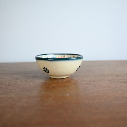 Handmade ceramic bowl with painted flowers Iznik style used