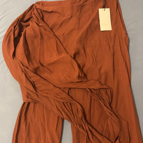 Zara pants with scarf tie, new, size L, brown and red