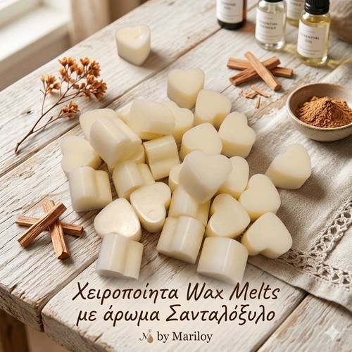 Handmade Wax Melts Hearts with Sandalwood Scent, new, 23 pcs