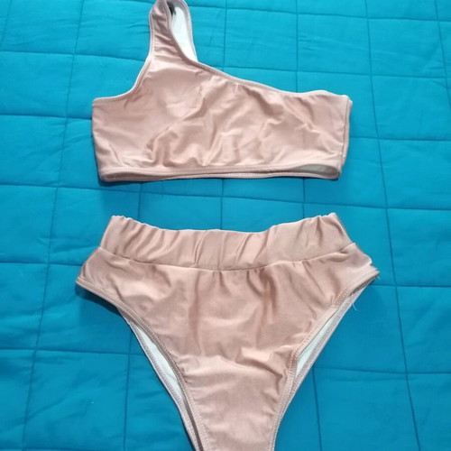 Gigi Bikinis one-shoulder bikini size M/L like new, dusty apple color