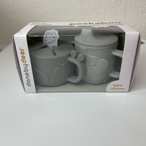 Done By Deer Peekaboo 2-Piece Educational Cup Set Deer Friends Grey new