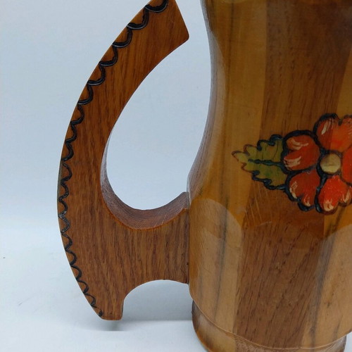 Large wooden mug with handle from Germany used, hand painted