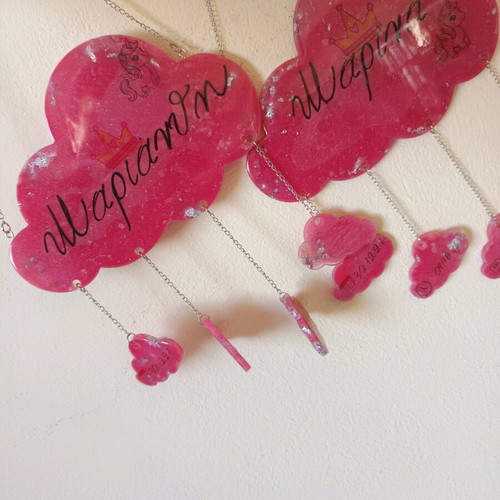 Handmade decorative cloud from resin in pink shades