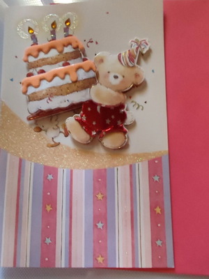 3-D Birthday Greeting Card Pink Cake Bear New