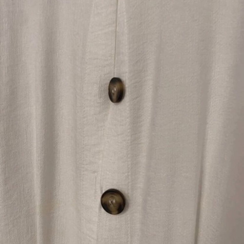 White linen one-piece with belt and straw buckle, new