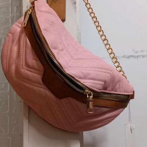 Crossbody bag new pink-brown with short and long strap