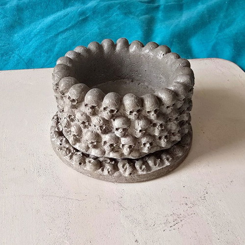 Handmade concrete skull candle holder, gothic decor