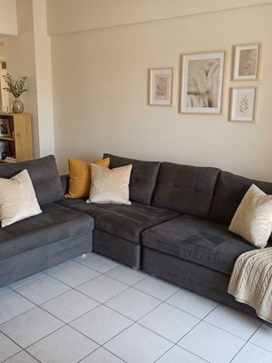Corner sofa used, large 3x2.1 m with removable waterproof cover