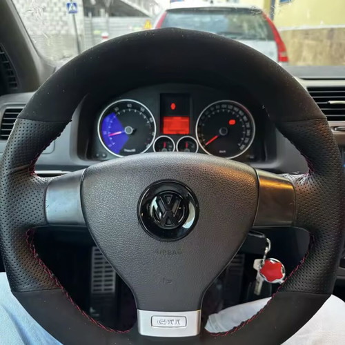 Sewn GTI steering wheel cover for VW Golf with suede details new