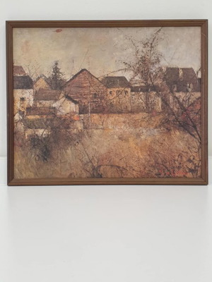 Authentic oil painting Michel de Gallard Houses in Autumn like new 42.7x34.5cm