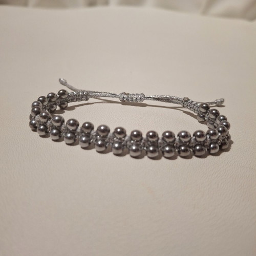 Macrame bracelet with hematite stones silver color new
