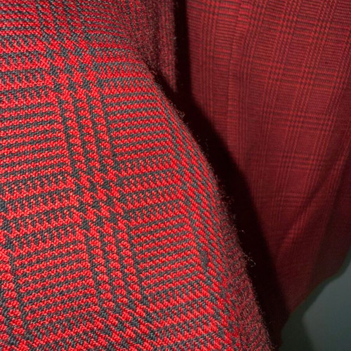 Red blouse with check pattern and dramatic sleeves, like new, size S