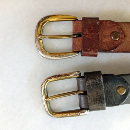 Leather belts unisex used, black and brown, size 105 cm