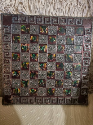 Vintage handmade copper chessboard used with enamel
