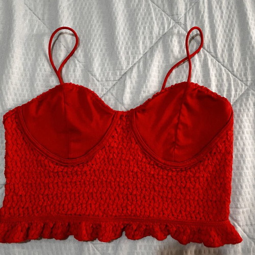 Bershka Red Crop Top Large lace pattern like new