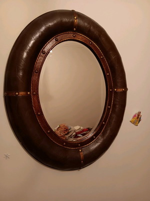 Mirror with leather frame like new