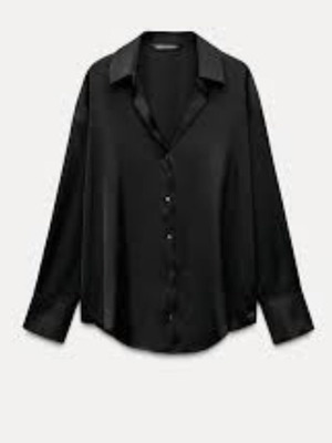 Zara μακριά μαύρη σατέν πουκάμισο καινούργιο χωρίς ετικέτα XS/S