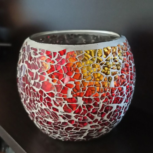 Decorative mosaic glass candle holder like new