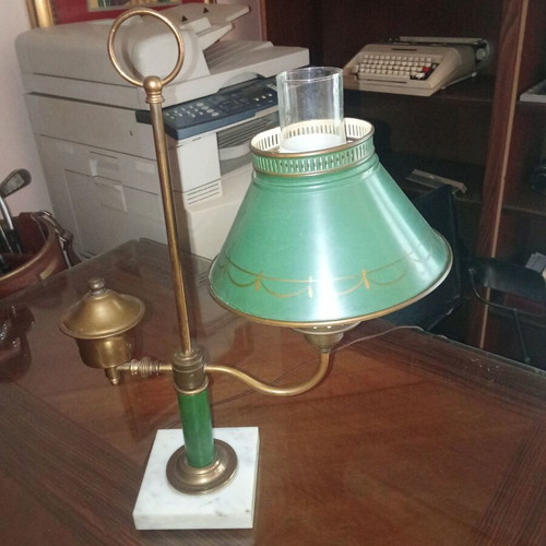 Bouillotte table lamp brass green metal shade like new