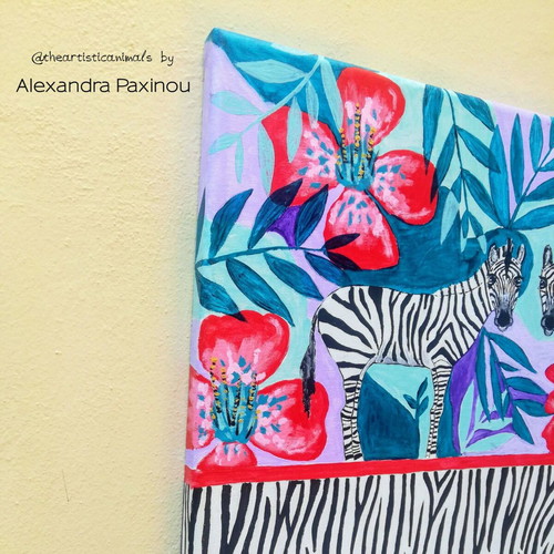 Boho Zebras Painting Acrylic on Canvas 40x50 cm New
