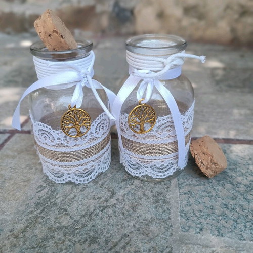 Handmade wedding favors pack of 150 with cork jar and tree of life