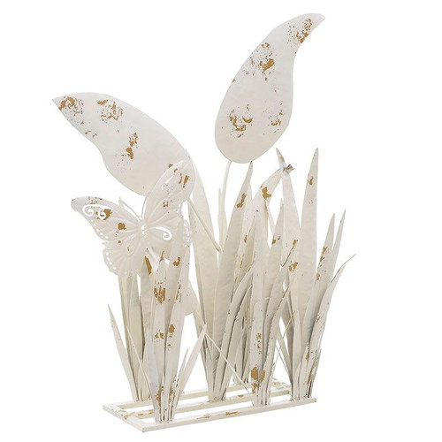 Decorative metal plant with butterfly new, white-gold