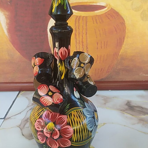 Vintage Russian wooden wine set hand-decorated, like new
