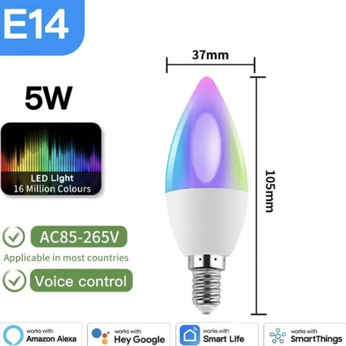 E14 Smart LED Bulb Zigbee Tuya 5W RGB+CCT, 16 Million Colors