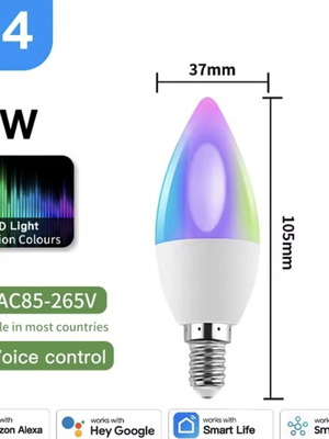 E14 Smart LED Bulb Zigbee Tuya 5W RGB+CCT, 16 Million Colors