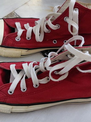Unisex red canvas ankle boots, size 38