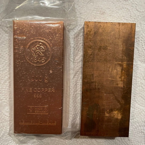 Collectible copper bars 999.9 like new, 2 x 1 kg, made in Germany