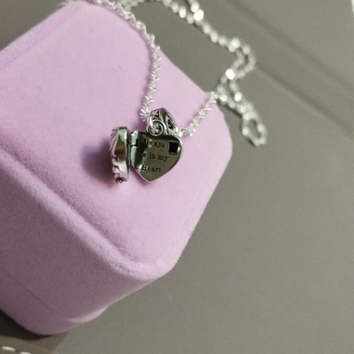 Silver pendant heart locket with angel wings and 60 cm chain new