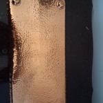 Copper hammered tray with feet, 37.5 x 16 cm