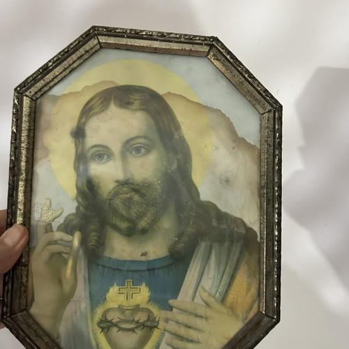 Αποτύπωμα Ιερού Καρδιάς Ιησού και Μαντόνα εποχής Βικτωριανής, σετ δύο