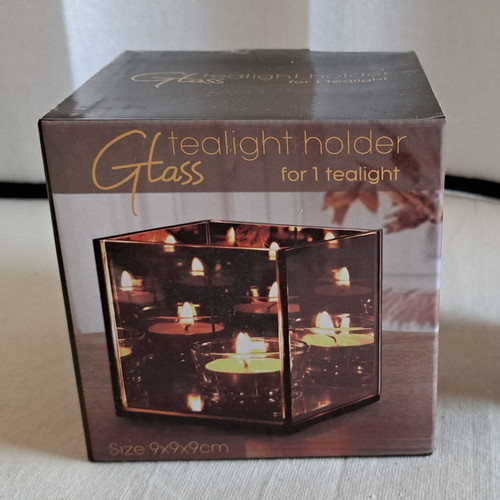 Glass mirrored tealight holder new, cube for one tealight