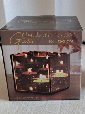 Glass mirrored tealight holder new, cube for one tealight
