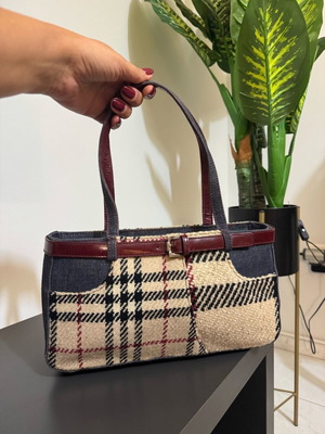 Burberry London рамо чанта Nova Check като нова, бежова и синя