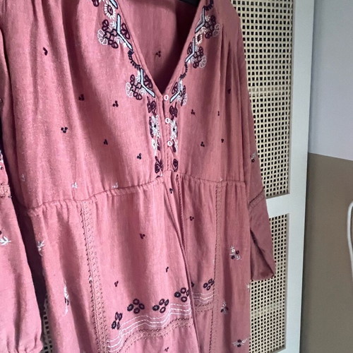 Zara long pink embroidered dress new