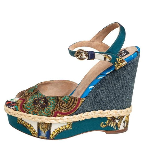 Dolce & Gabbana Multicolor Wedge Sandals 37EU used, printed fabric