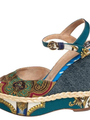 Dolce & Gabbana Multicolor Wedge Sandals 37EU used, printed fabric