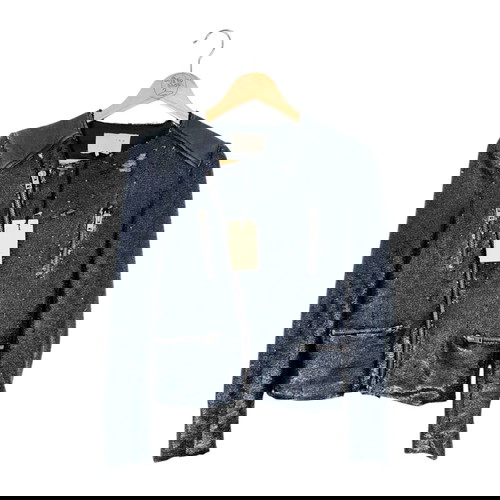 IRO Cuzia Moto кожено яке с пайети ново, тъмносиньо сребрист металик