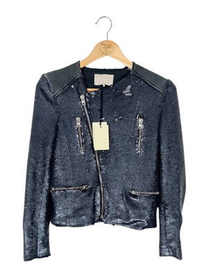 IRO Cuzia Moto кожено яке с пайети ново, тъмносиньо сребрист металик