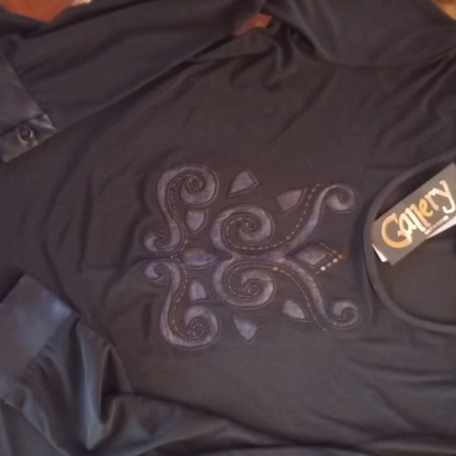 Women's blouses new, black long sleeve with sequin embroidery and organza design