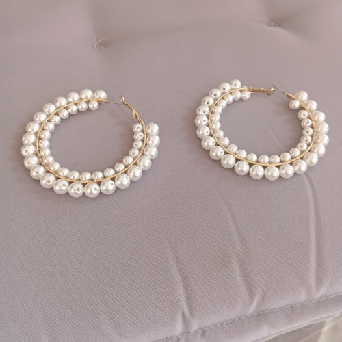 Earrings large pearl hoop used like new, white