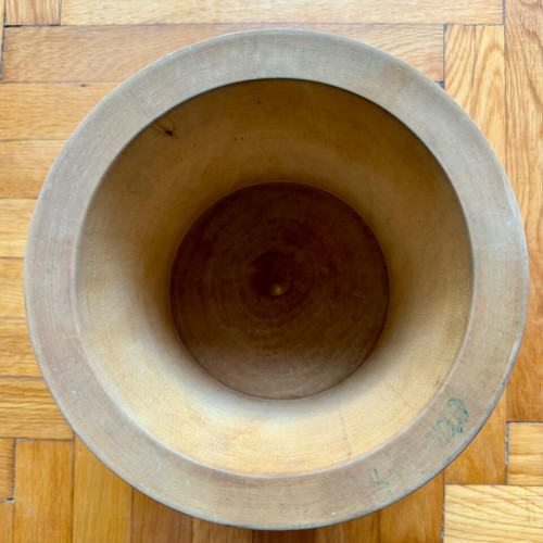 Traditional wooden mortar used, natural wood, 17 cm height